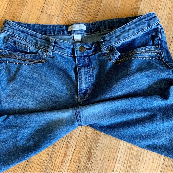 Christopher Banks Blue Straight Leg Rhinestone Pockets Ankle Jeans 16 Short - Picture 8 of 10